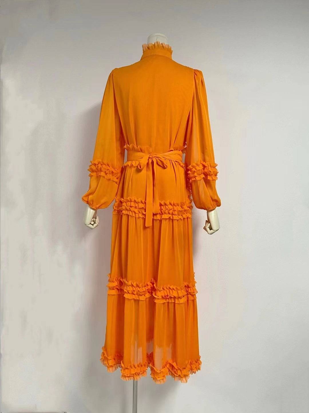 Dianna Lantern Sleeve Spliced Ruffle Maxi Dress