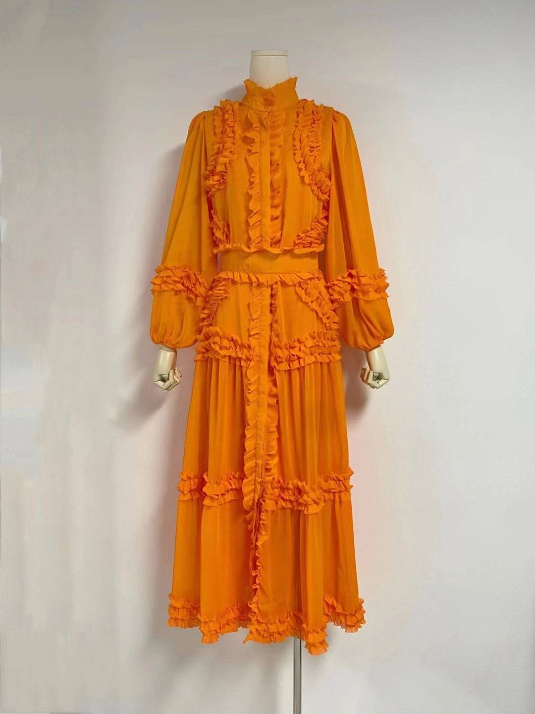 Dianna Lantern Sleeve Spliced Ruffle Maxi Dress