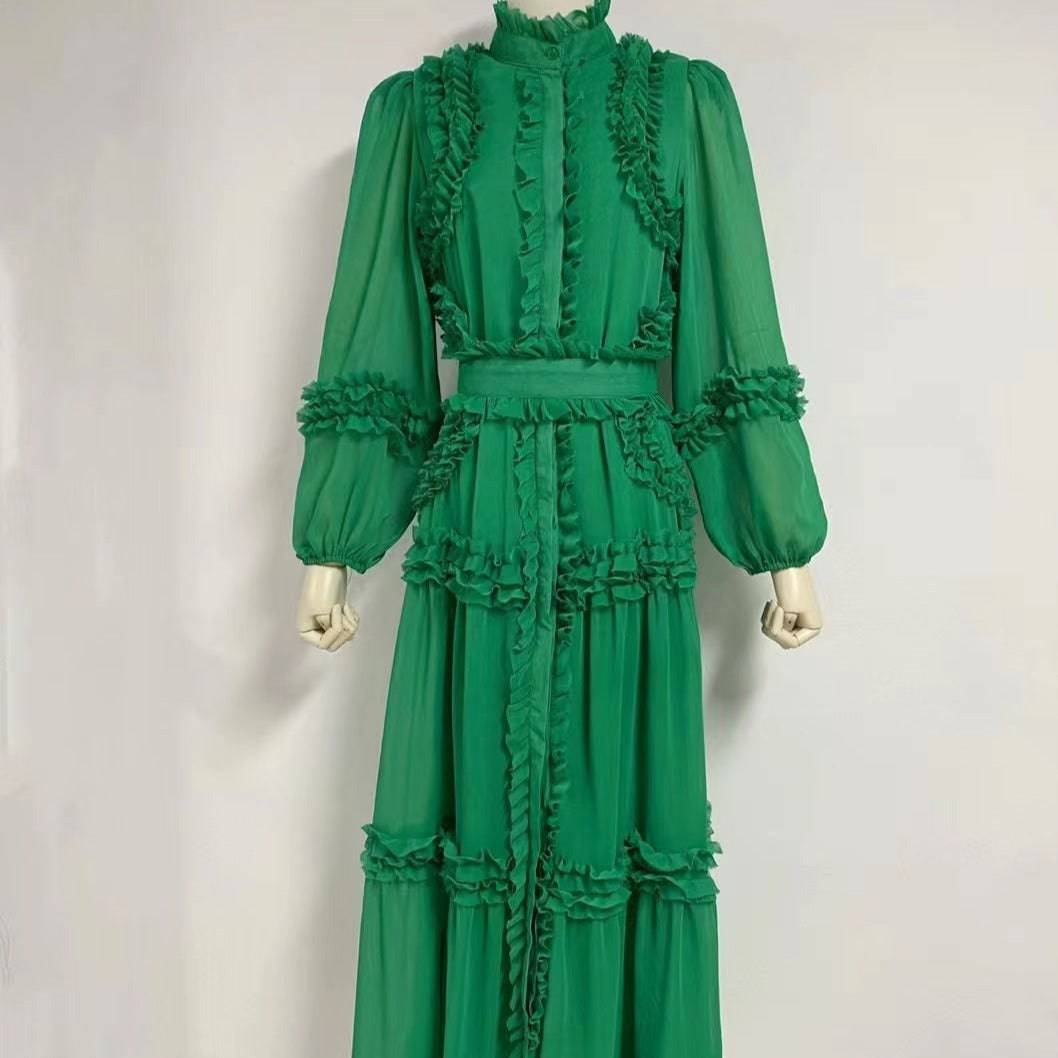 Dianna Lantern Sleeve Spliced Ruffle Maxi Dress