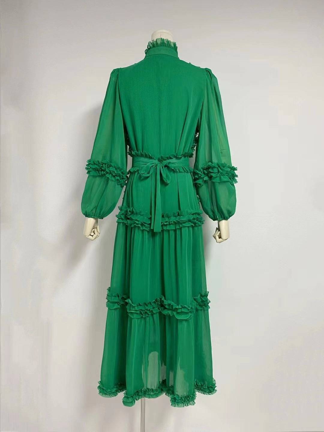 Dianna Lantern Sleeve Spliced Ruffle Maxi Dress