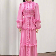Dianna Lantern Sleeve Spliced Ruffle Maxi Dress