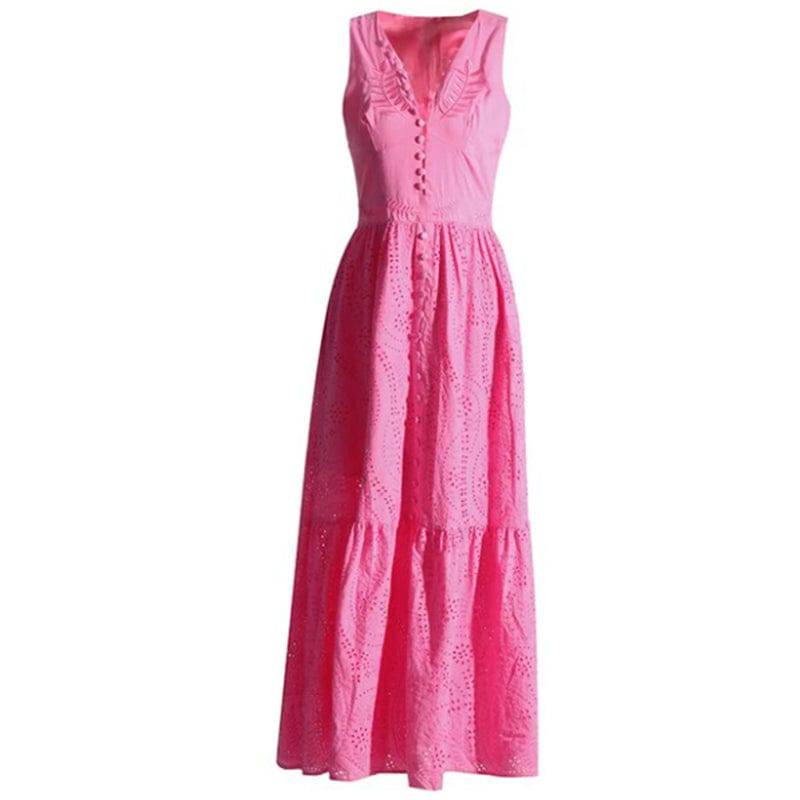 Joy Button Down Embroidered Maxi Dress