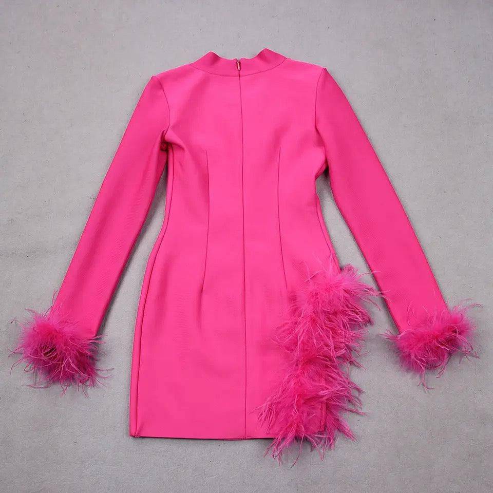 Lorraine Deep V-Neck Feather Embellished Blazer Mini Dress