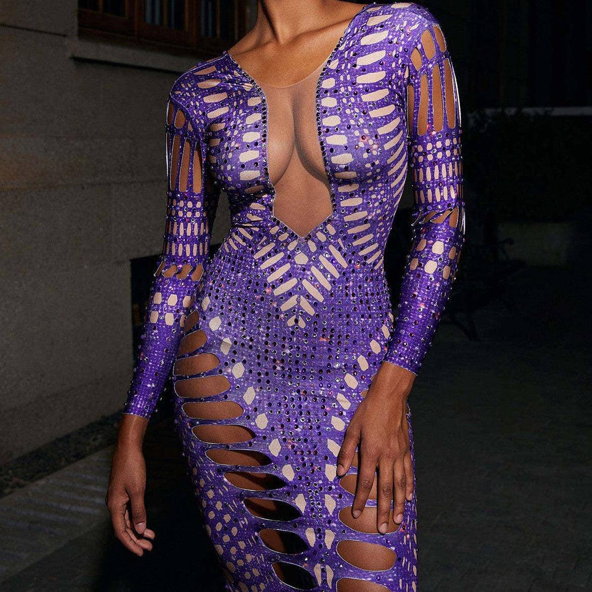 Gertie Purple Rhinestone Cutout Maxi Dress