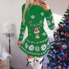 Rebecca Long Sleeve Elk Christmas Print Dress