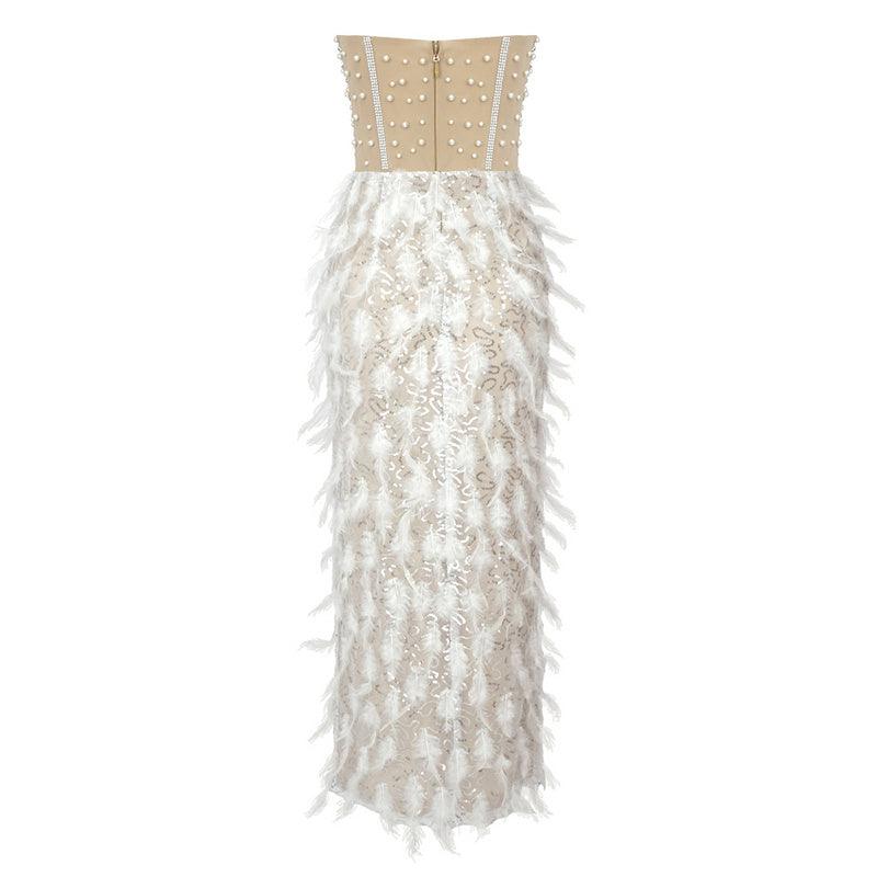 Addie Sweetheart Crystal Embellished Feather Midi Dress