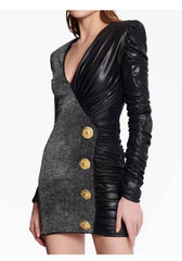 Analia Two Toned Button Detail Mini Dress