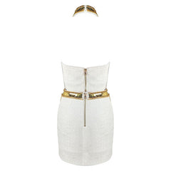 Anna Sleeveless Mock Neck Golden Sequin Knitted Mini Dress
