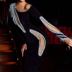 Ariyah Crystal Cut Out Velvet Maxi Dress