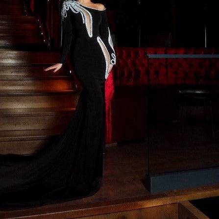 Ariyah Crystal Cut Out Velvet Maxi Dress