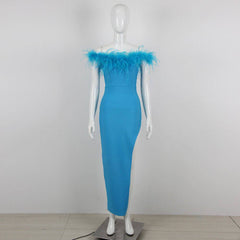 Aubree Sleeveless Feather Maxi Dress
