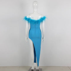 Aubree Sleeveless Feather Maxi Dress