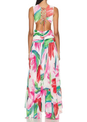 Berkley Floral Lace-Up Back Detail Midi Dress