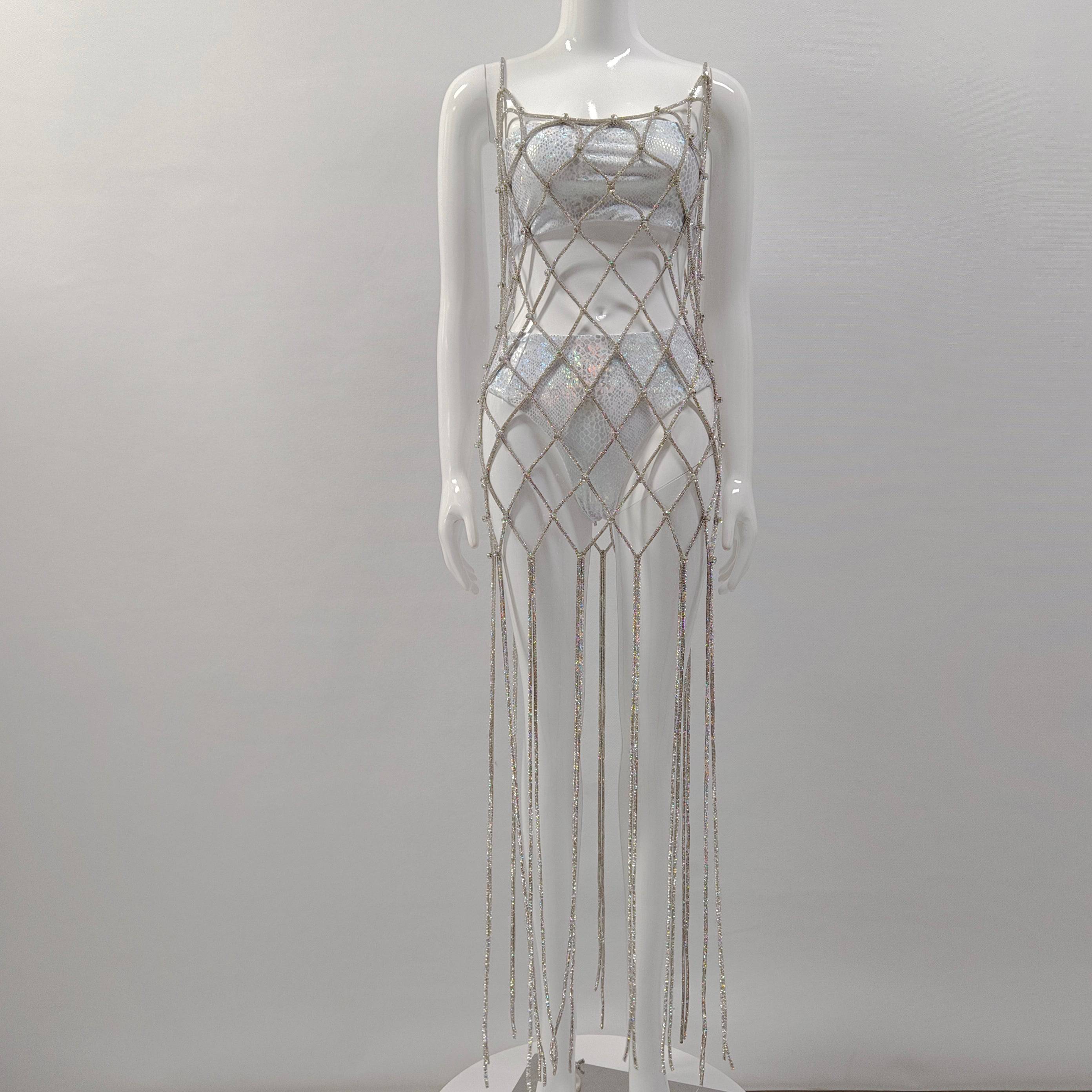 Briseida Hand-woven Crystal Diamond Tassel Dress