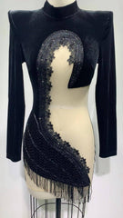 Charlee Long Sleeve High Neck Mesh Mini Dress