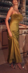 Cristy Spaghetti Dress Faux Fur Satin Maxi Dress