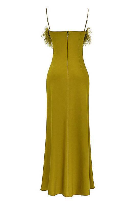 Cristy Spaghetti Dress Faux Fur Satin Maxi Dress