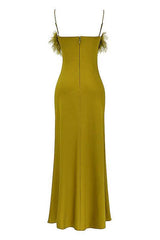 Cristy Spaghetti Dress Faux Fur Satin Maxi Dress