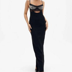 Davina Sleeveless Spaghetti Strap Beaded Maxi Dress