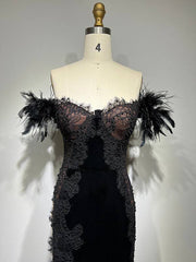 Esmeralda Feather Side Slit Maxi Dress