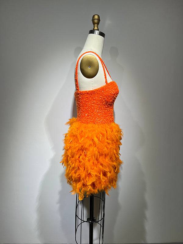 Janelle Sleeveless V-Neck Sequin Feather Mini Dress