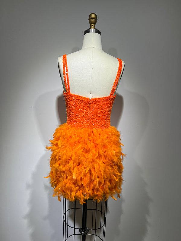 Janelle Sleeveless V-Neck Sequin Feather Mini Dress