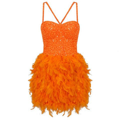 Janelle Sleeveless V-Neck Sequin Feather Mini Dress