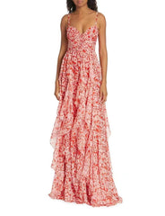 Letitia Printed Cascading Ruffle Gown