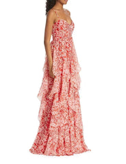 Letitia Printed Cascading Ruffle Gown