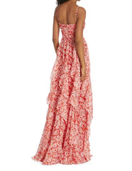 Letitia Printed Cascading Ruffle Gown