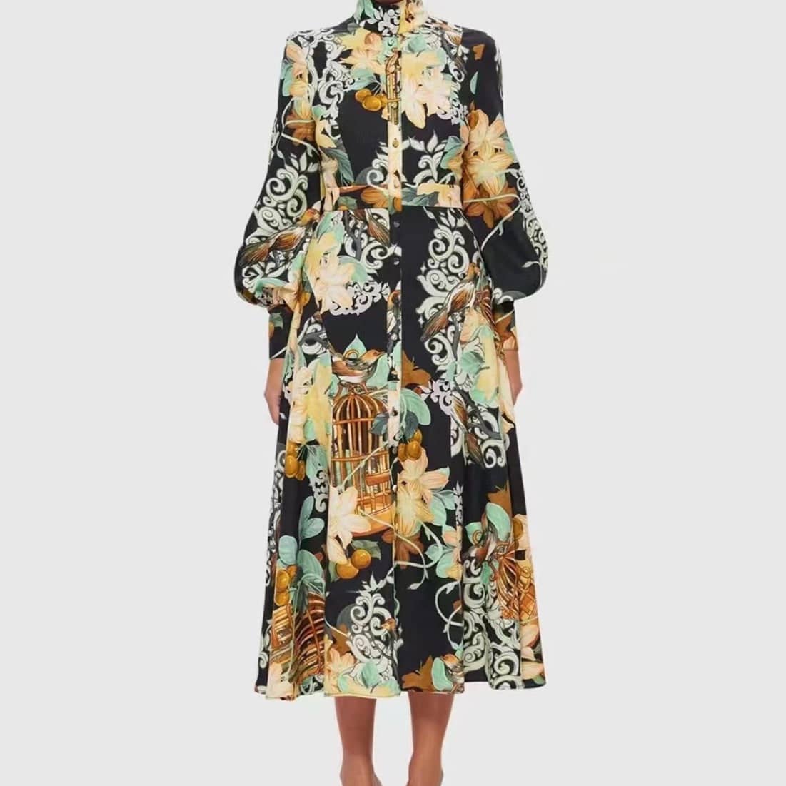 Linda Puff Sleeve Floral Midi Dress