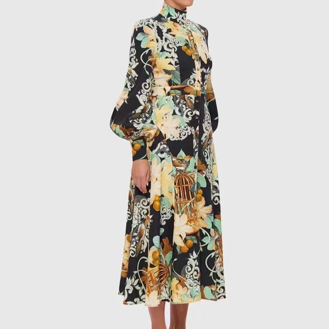 Linda Puff Sleeve Floral Midi Dress