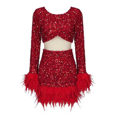 Livia Long Sleeve Feather Sequined Mini Dress