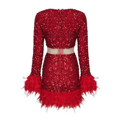 Livia Long Sleeve Feather Sequined Mini Dress