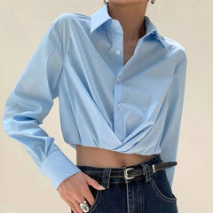 Liza Ruched Bottom Hem Crop top Blouse