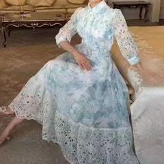 Lizbeth Collared Eyelet Floral Maxi Dress