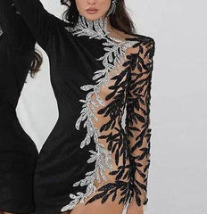 Louisa Long Sleeve Beaded Color Block Mini Dress