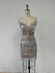 Mila Rhinestone Tassel Backless Mini Dress