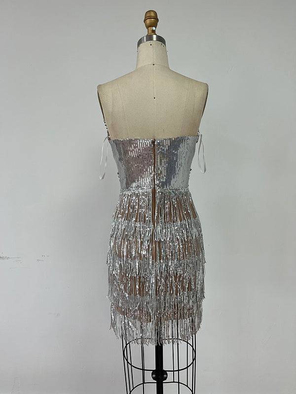 Mila Rhinestone Tassel Backless Mini Dress