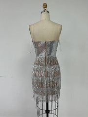 Mila Rhinestone Tassel Backless Mini Dress