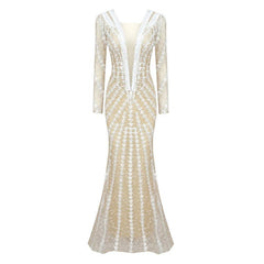 Minnie Long Sleeve Deep V Neck See Through Maxi Dress