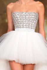 Missy Strapless Crystal Mesh Layered Pleats Maxi Dress