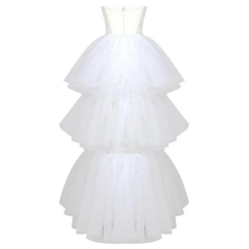 Missy Strapless Crystal Mesh Layered Pleats Maxi Dress