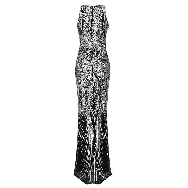 Mitzy Sequined Maxi Dress Black Silver