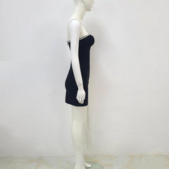 Naomi Strapless Asymmetrical Crystal Chain Hem Solid Mini Dress