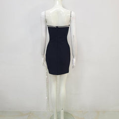 Naomi Strapless Asymmetrical Crystal Chain Hem Solid Mini Dress