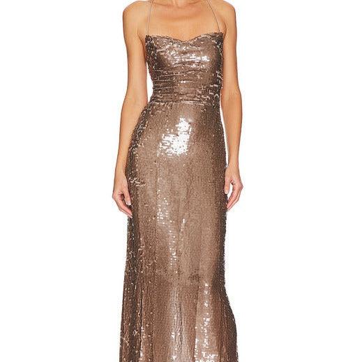 Althea Sleeveless Drape Neck Backless with Lace Up Maxi Dress