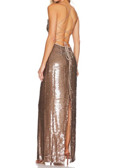 Althea Sleeveless Drape Neck Backless with Lace Up Maxi Dress