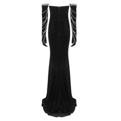 Tiera Strapless Crystals Beaded Front Slit Maxi Dress