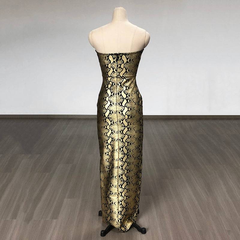Vickie Strapless Snakeskin Print Front Lace Up Maxi Dress